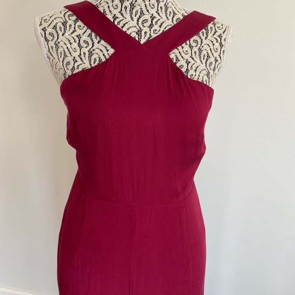 Full length maroon flowy romper; halter top - Picture 2 of 4